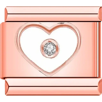 Heart with white center and sparkling gemstone Italian charm bracelet link
