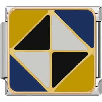 Diamond-shaped design in gold, blue, black, and silver tones with gold outlines Italian charm bracelet link