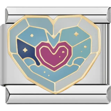 Heart with geometric shapes and purple center Italian charm bracelet link