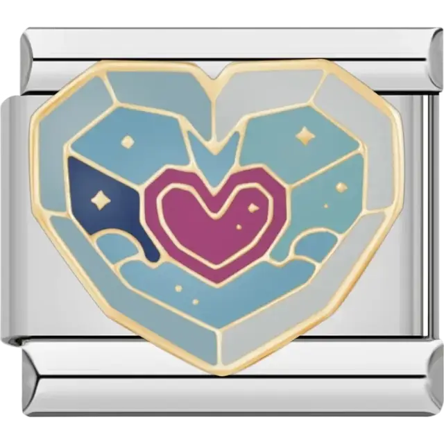 Heart with geometric shapes and purple center Italian charm bracelet link