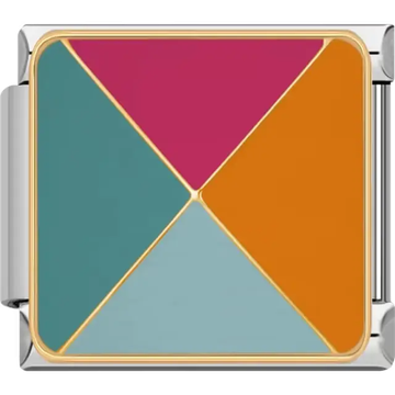 Pink orange teal and light blue geometric color block pattern Italian charm bracelet link