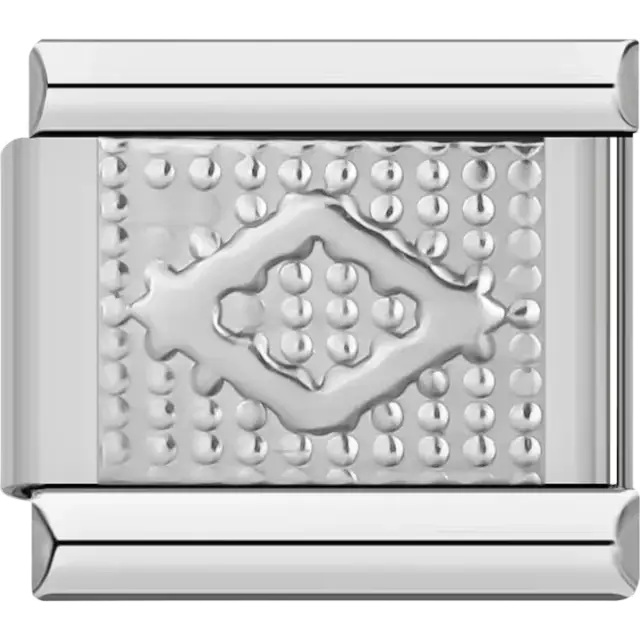 Embossed geometric diamond-shaped pattern with dotted background Italian charm bracelet link