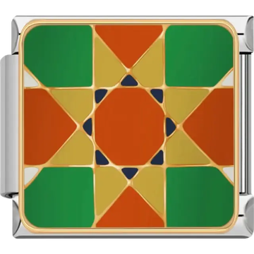 Red green gold and navy geometric mosaic pattern Italian charm bracelet link