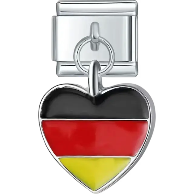 German flag pendant heart Italian charm bracelet link