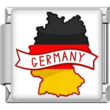 Black red yellow map of Germany with white banner Germany text Germany map flag Italian charm bracelet link