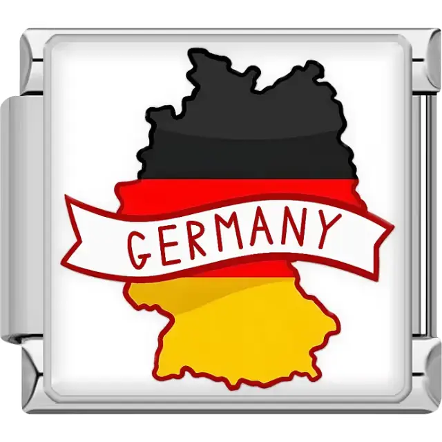 Black red yellow map of Germany with white banner Germany text Germany map flag Italian charm bracelet link