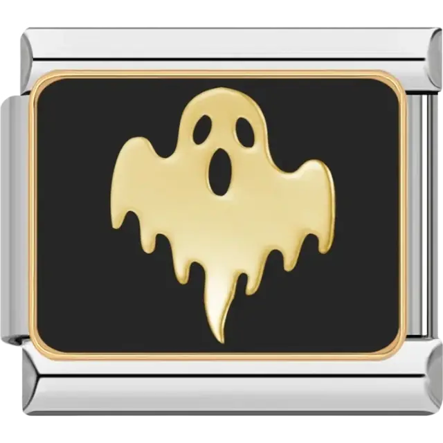 Gold ghost with black background Italian charm bracelet link