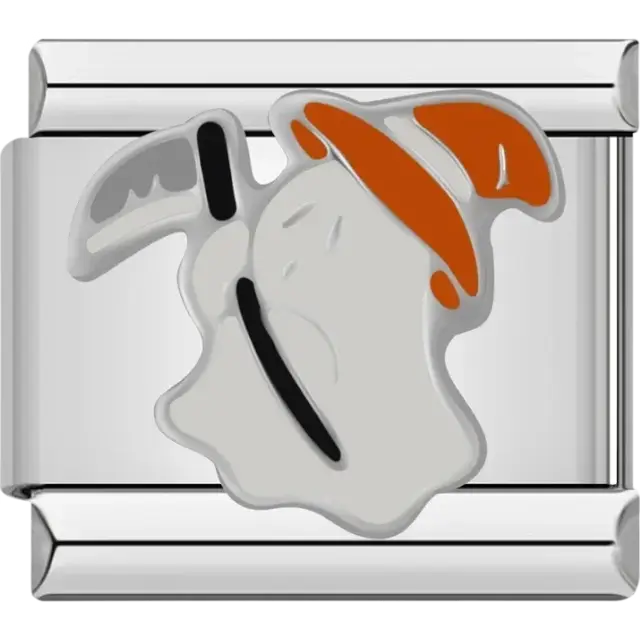 White ghost holding scythe with orange hat Italian charm bracelet link