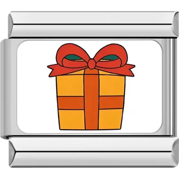 Yellow gift box wrapped with an orange ribbon and tied with a red bow Italian charm bracelet link