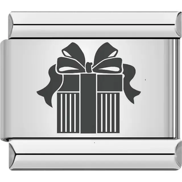 Black gift box with ribbon and bow Italian charm bracelet link