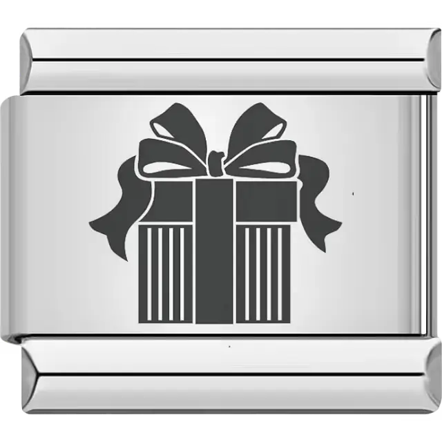 Black gift box with ribbon and bow Italian charm bracelet link
