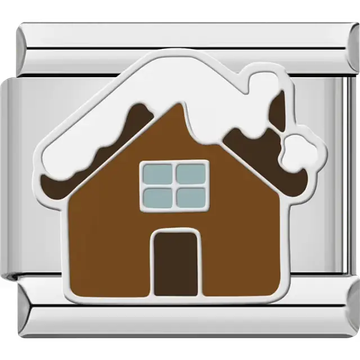 Gingerbread house with snow on top Italian charm bracelet link