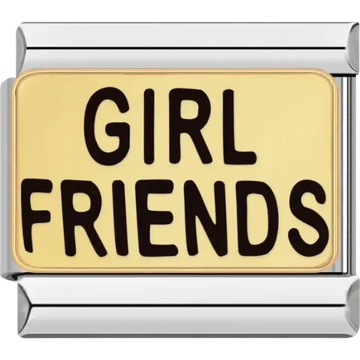 “Girl Friends” text on yellow background Italian charm bracelet link