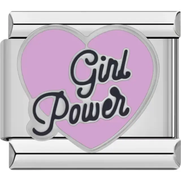 Pink heart with black "Girl Power" text Italian charm bracelet link