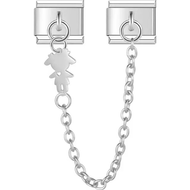 Safety chain with a dangling girl silhouette Italian charm bracelet link