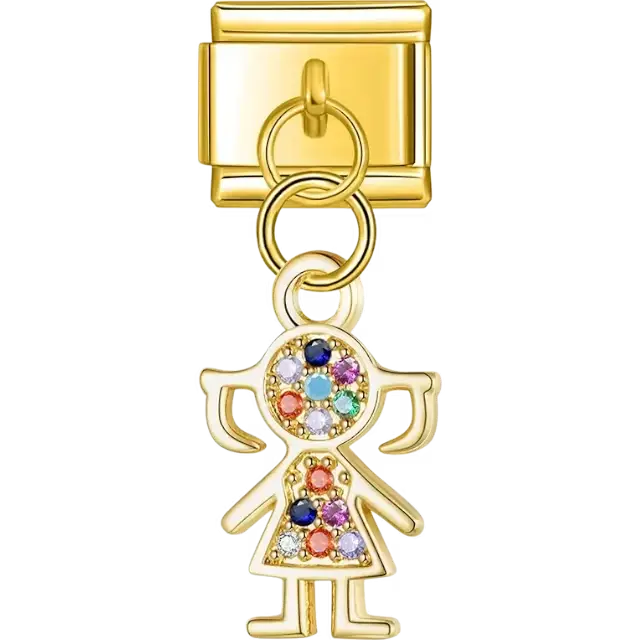 Girl dangle with multicolor crystals Italian charm bracelet link