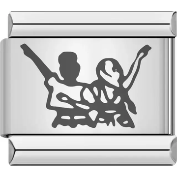 Black silhouette of two people with raised hands design Italian charm bracelet link