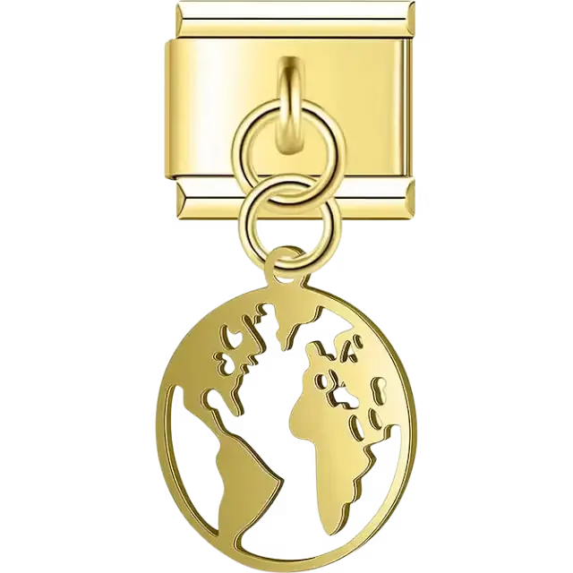 Silver world map globe cutout dangle Italian charm bracelet link
