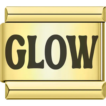 Gold "GLOW" text inscription Italian charm bracelet link