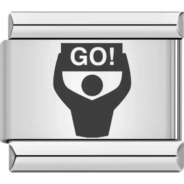 Black figure holding a sign with the word "GO" design Italian charm bracelet link