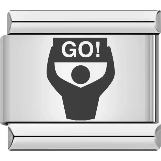 Black figure holding a sign with the word "GO" design Italian charm bracelet link