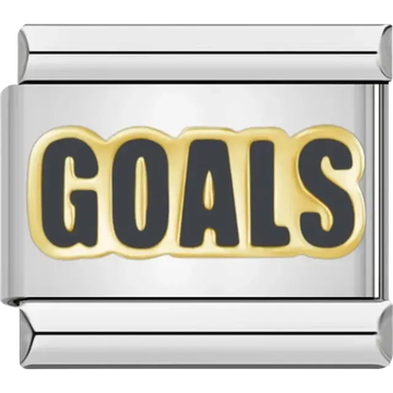 Black “Goals” text with gold background Italian charm bracelet link