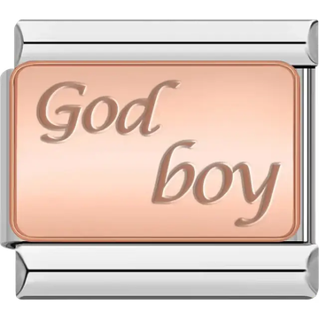 Rose gold "God boy" engraved Italian charm bracelet link