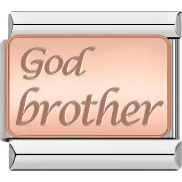 Rose gold "God brother" engraved Italian charm bracelet link