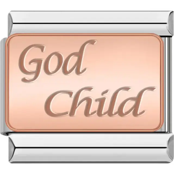 Rose gold "God Child" engraved Italian charm bracelet link
