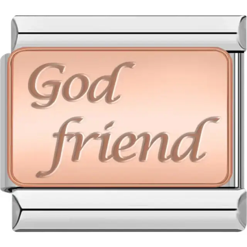 Rose gold "God friend" engraved Italian charm bracelet link