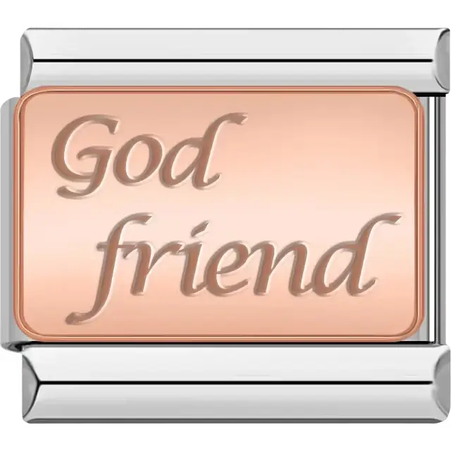 Rose gold "God friend" engraved Italian charm bracelet link