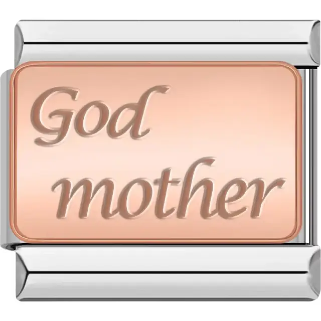 Rose gold "God mother" engraved Italian charm bracelet link