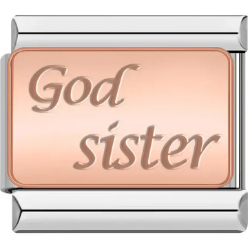 Rose gold "God sister" engraved Italian charm bracelet link