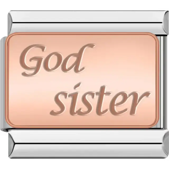 Rose gold "God sister" engraved Italian charm bracelet link
