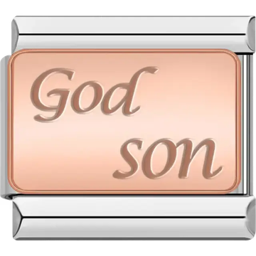Rose gold "God son" engraved Italian charm bracelet link