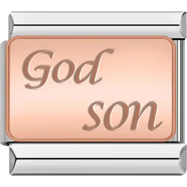 Rose gold "God son" engraved Italian charm bracelet link