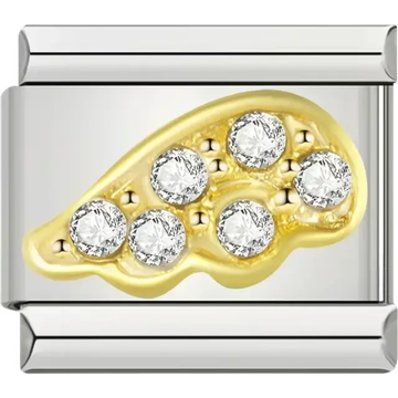 Gold heart with a sparkling crystal set on a silver base Italian charm bracelet link