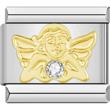 Gold angel with a crystal Italian charm bracelet link