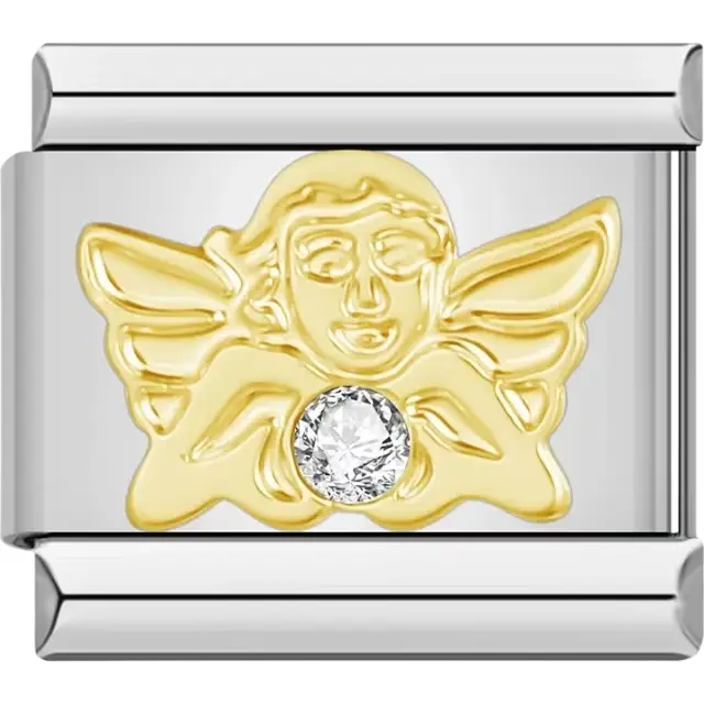 Gold angel with a crystal Italian charm bracelet link