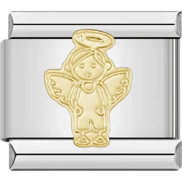 Gold angel with halo and wings design Italian charm bracelet link