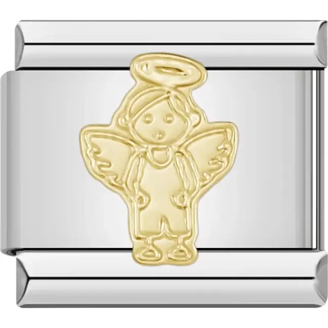 Gold angel with halo and wings design Italian charm bracelet link