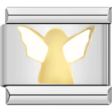 Simple gold angel design with outstretched wings Italian charm bracelet link