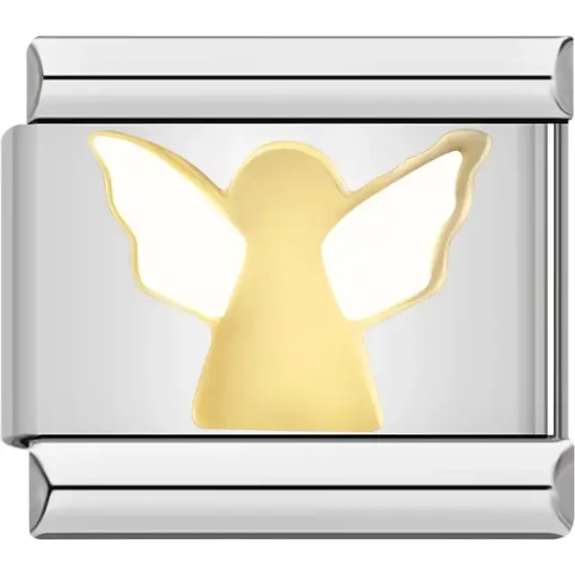 Simple gold angel design with outstretched wings Italian charm bracelet link
