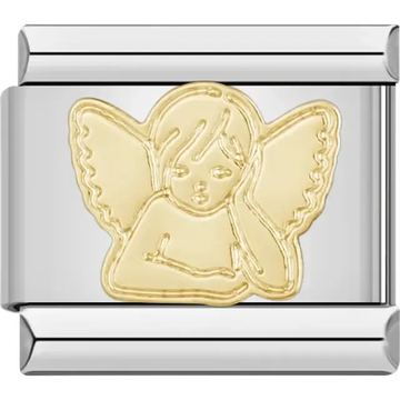 Gold angel head with wings design Italian charm bracelet link