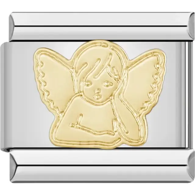 Gold angel head with wings design Italian charm bracelet link