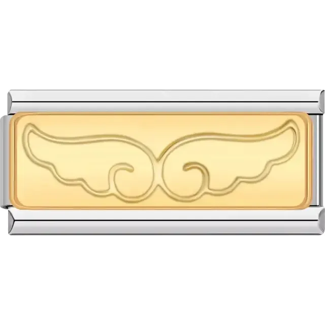 Gold engraved angel wings design Italian charm bracelet link