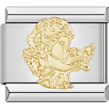 Gold angel holding a dove with intricate wing details Italian charm bracelet link