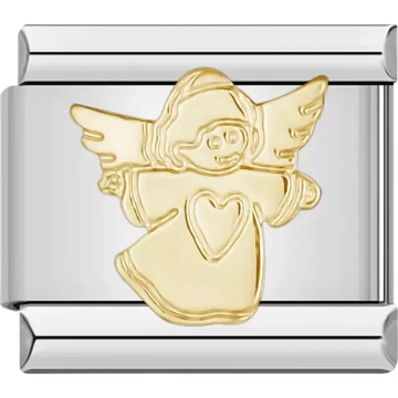 Gold angel with wings and heart detail on gown Italian charm bracelet link