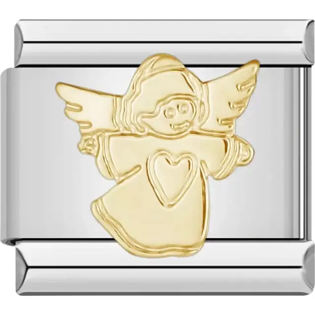 Gold angel with wings and heart detail on gown Italian charm bracelet link