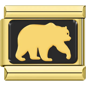 Gold bear silhouette on black background Italian charm bracelet link